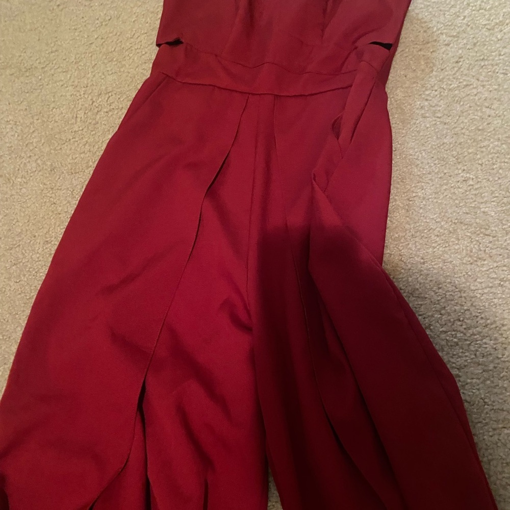 Chic Burgundy Women’s Jumpsuit | Elegant Wide-Leg Romper | Size Small